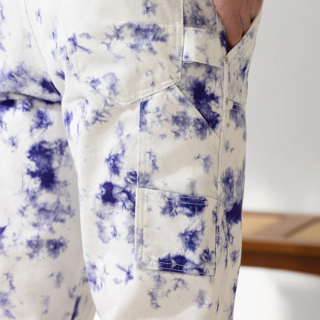 jeans blanc coupe carpenter tye and dye homme bonhomme