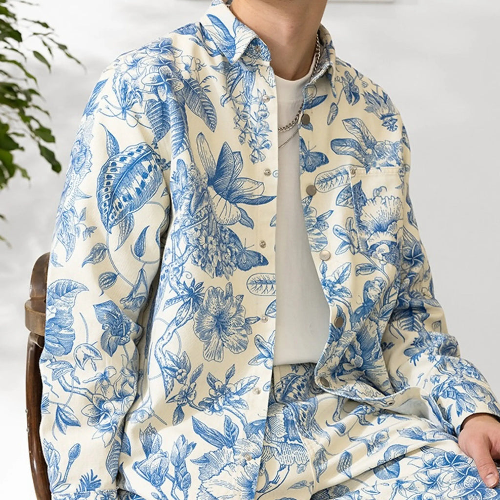 Chemise en Jeans imprimé Floral bleu bonhomme