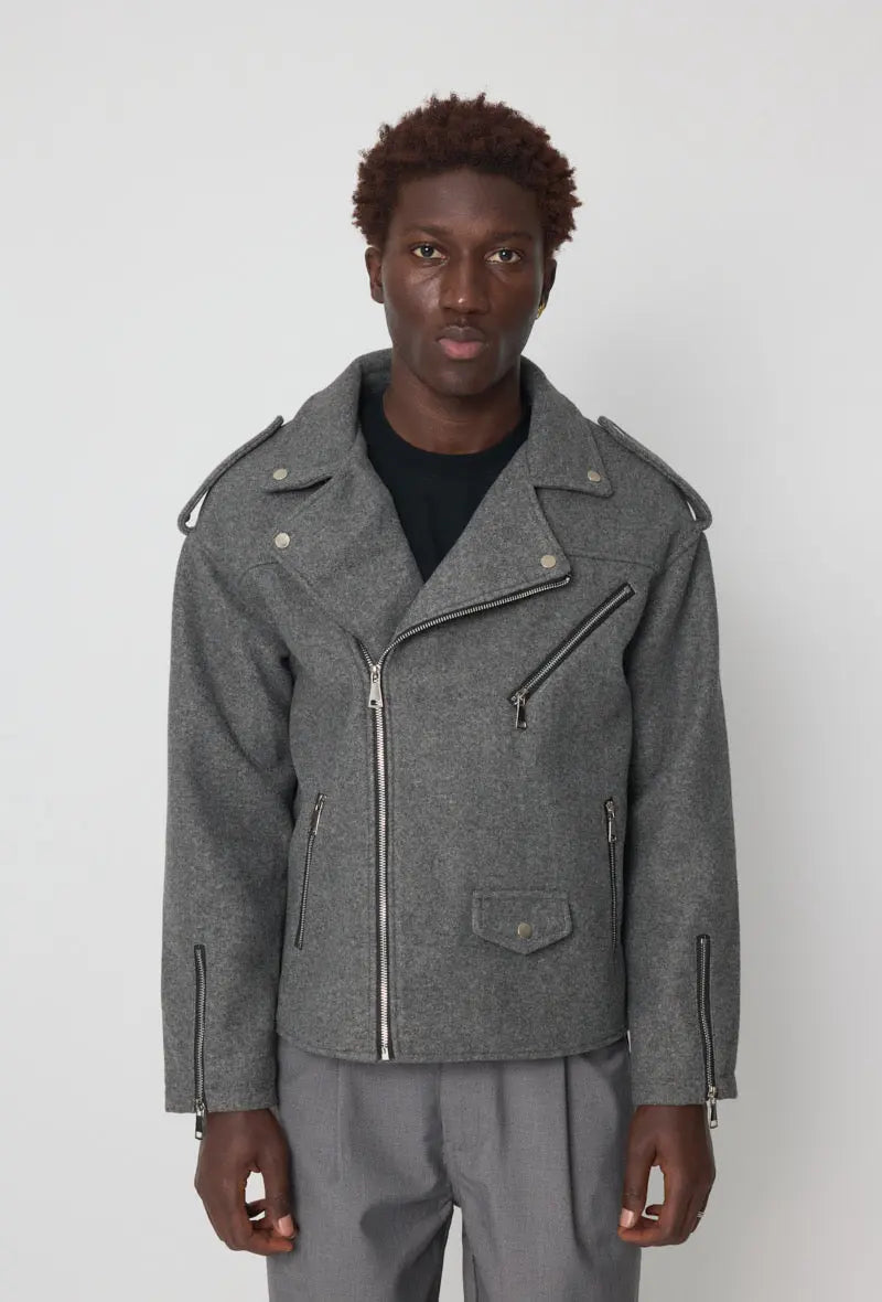 Veste style perfecto gris chiné bonhomme