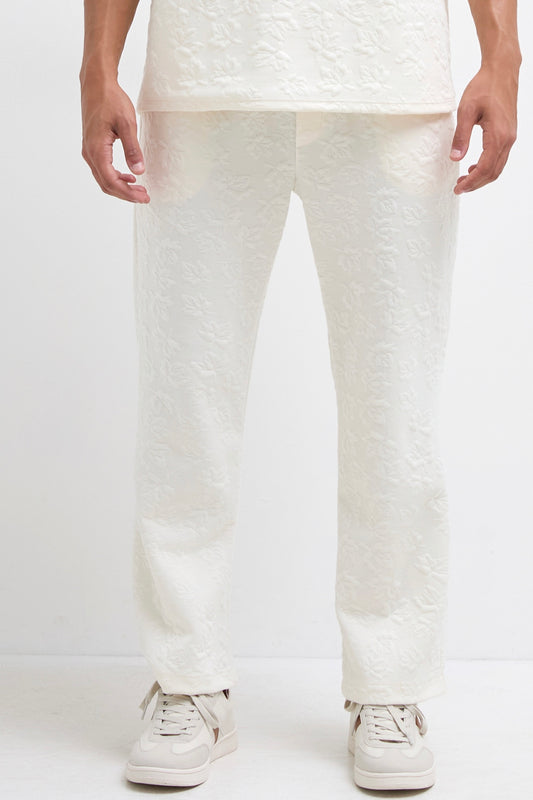 Pantalon jogging blanc brodé florale