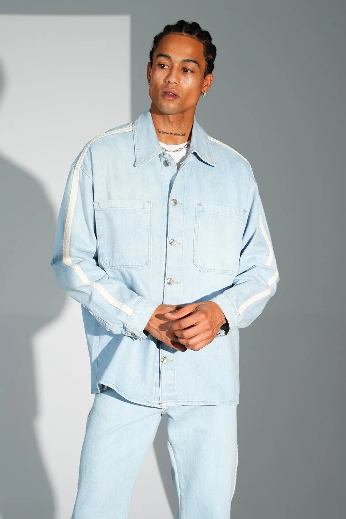 Ensemble Jean Homme Bleu Clair avec Bandes Latérales bonhomme