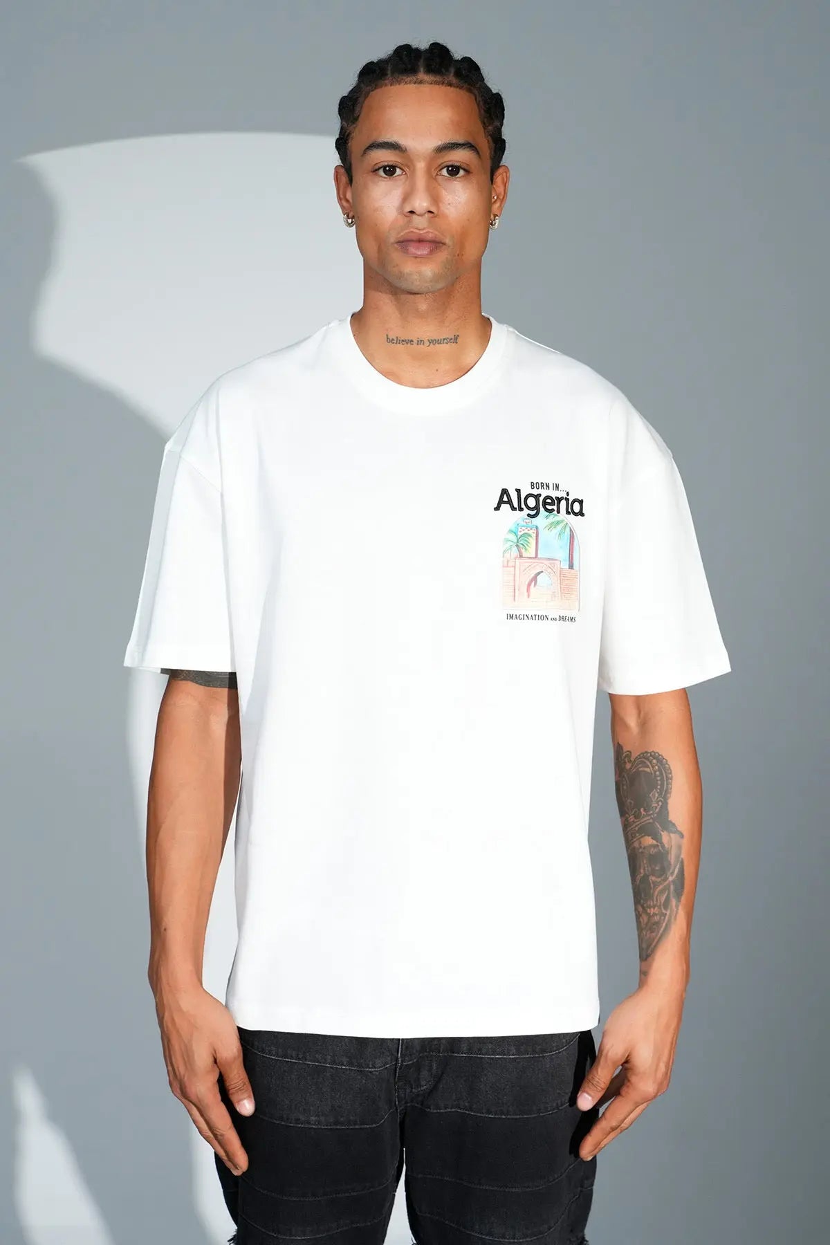 Tee Shirt Born In Algeria Blanc - bonhomme