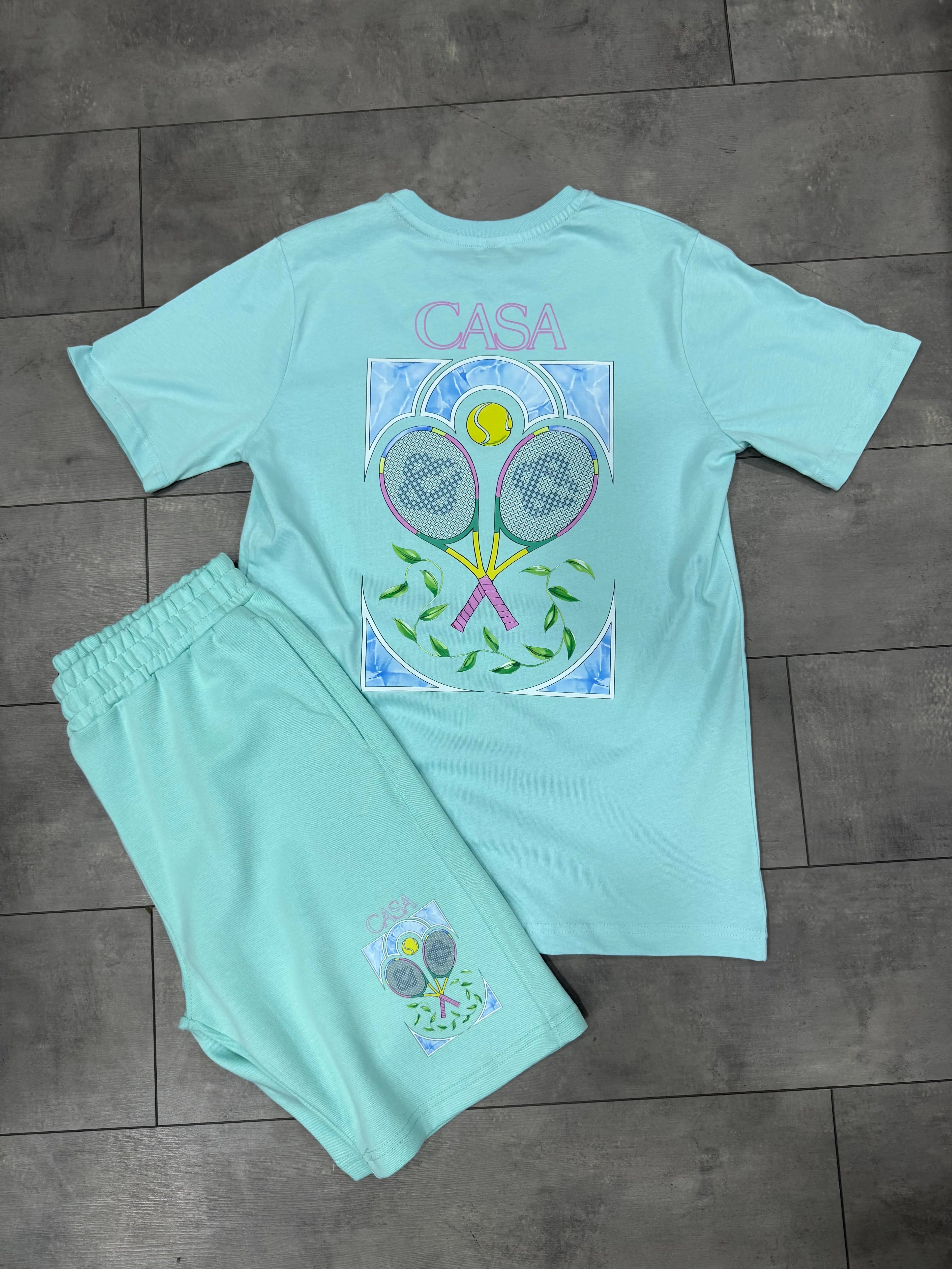 Ensemble Tee Shirt et Short Casa Tennis Aqua bonhomme