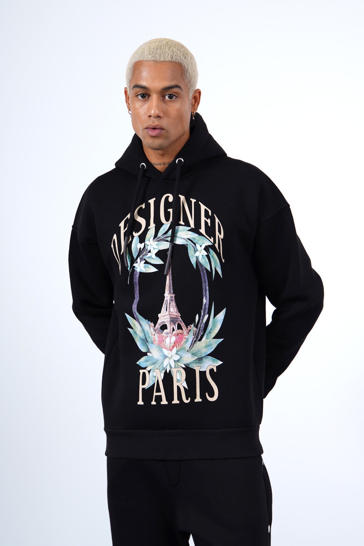 Sweat Capuche Noir Paris Designer