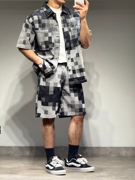Ensemble En Jeans Damier Chemise et Short Bleu