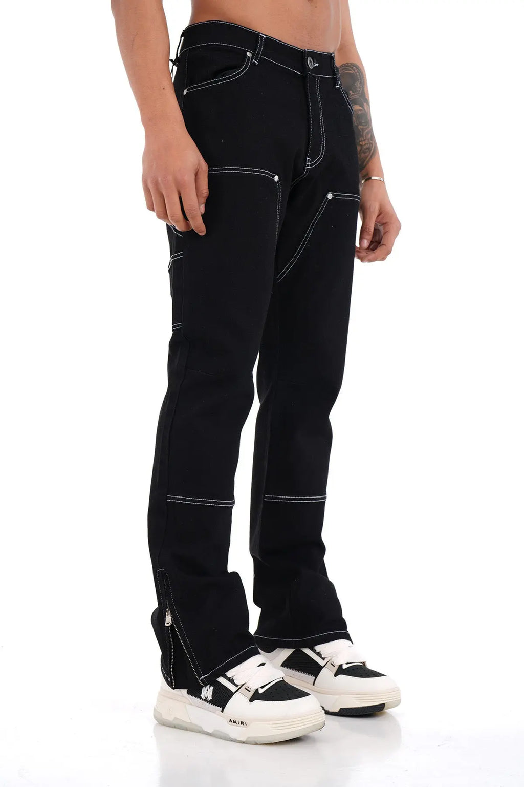 Ensemble Carpenter Noir – Veste à Gros Zip & Jean Flare 100% Coton bonhomme