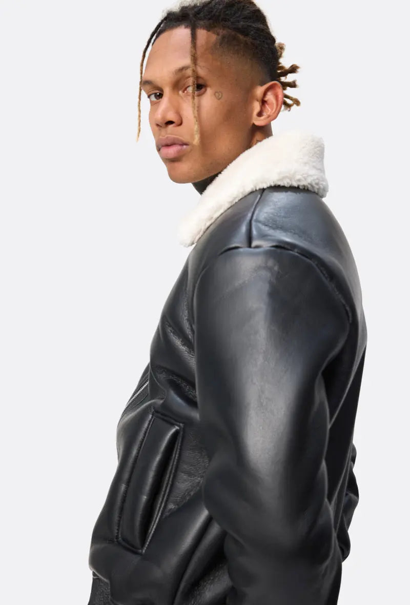 Blouson aviateur noir col sherpa beige homme bonhomme