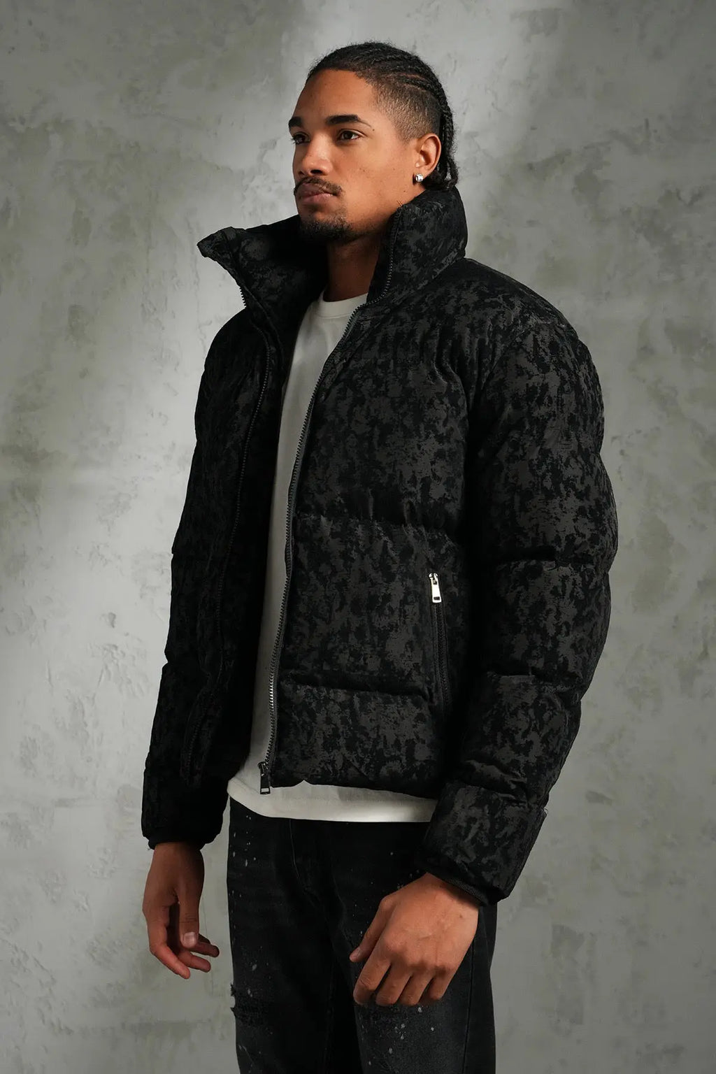 Doudoune Noir Brillante simili daim bonhomme