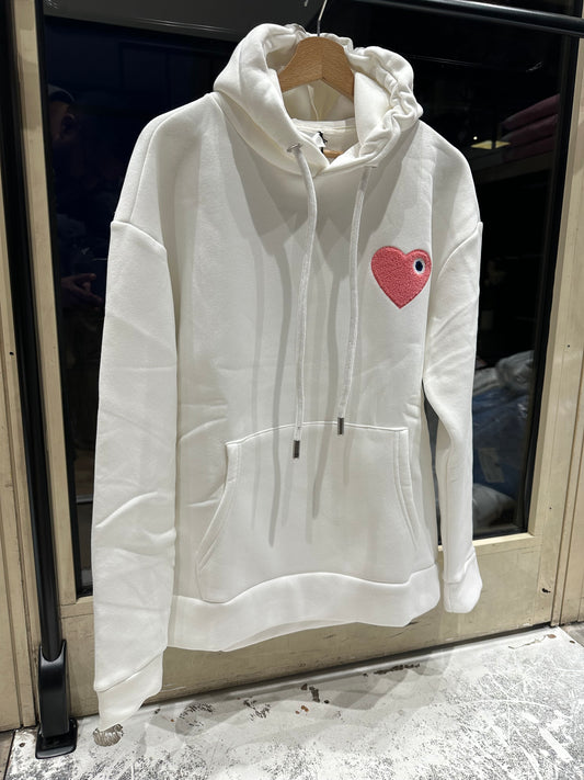 Sweat capuche Blanc avec cœur Rose