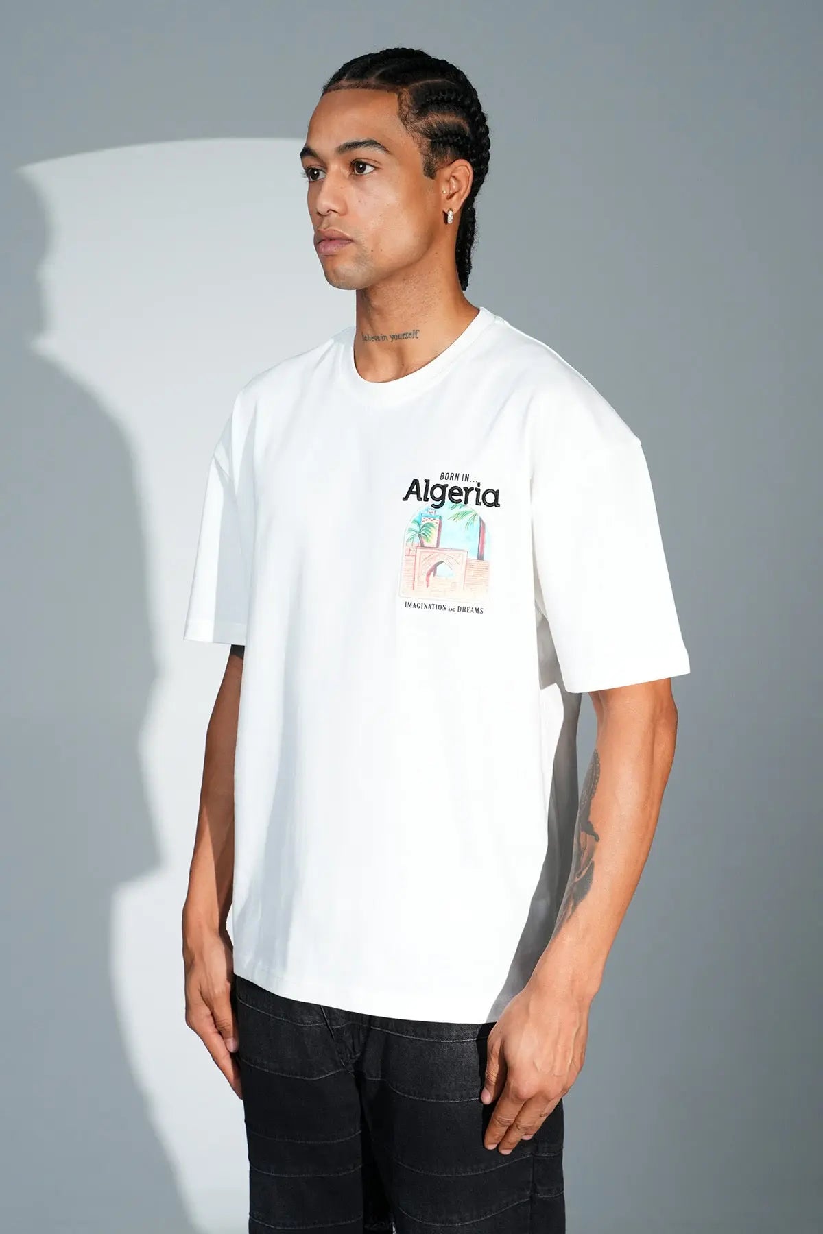 Tee Shirt Born In Algeria Blanc - bonhomme