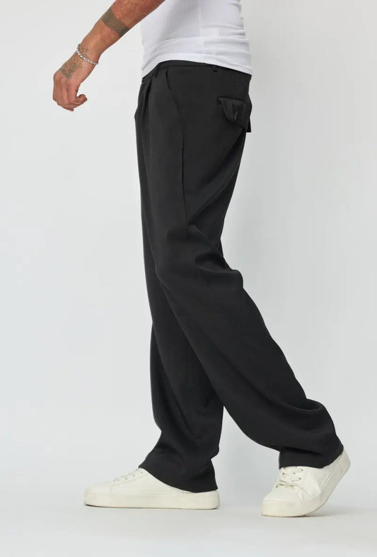 Pantalon Homme Noir Coupe Droite – Streetwear & Chic Décontracté bonhomme