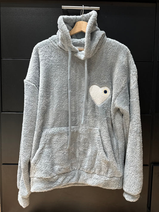 Sweat Moumoute à Capuche Gris Avec Cœur Blanc