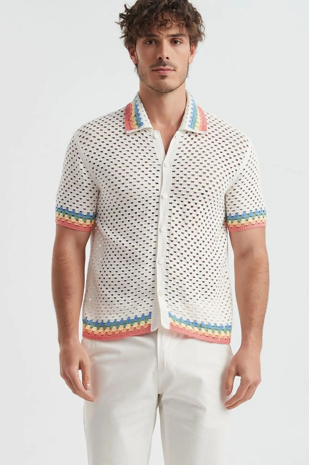 Chemise Crochet Homme Blanc Multi-couleurs bonhomme