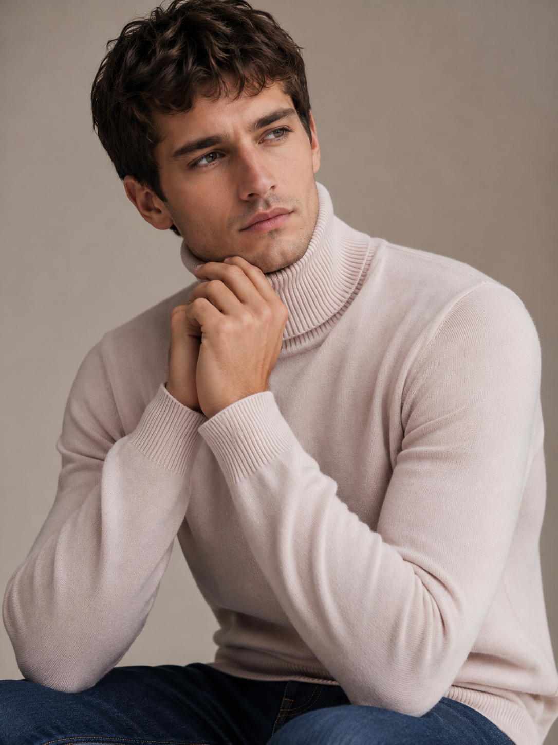 Pull homme col roulé en maille