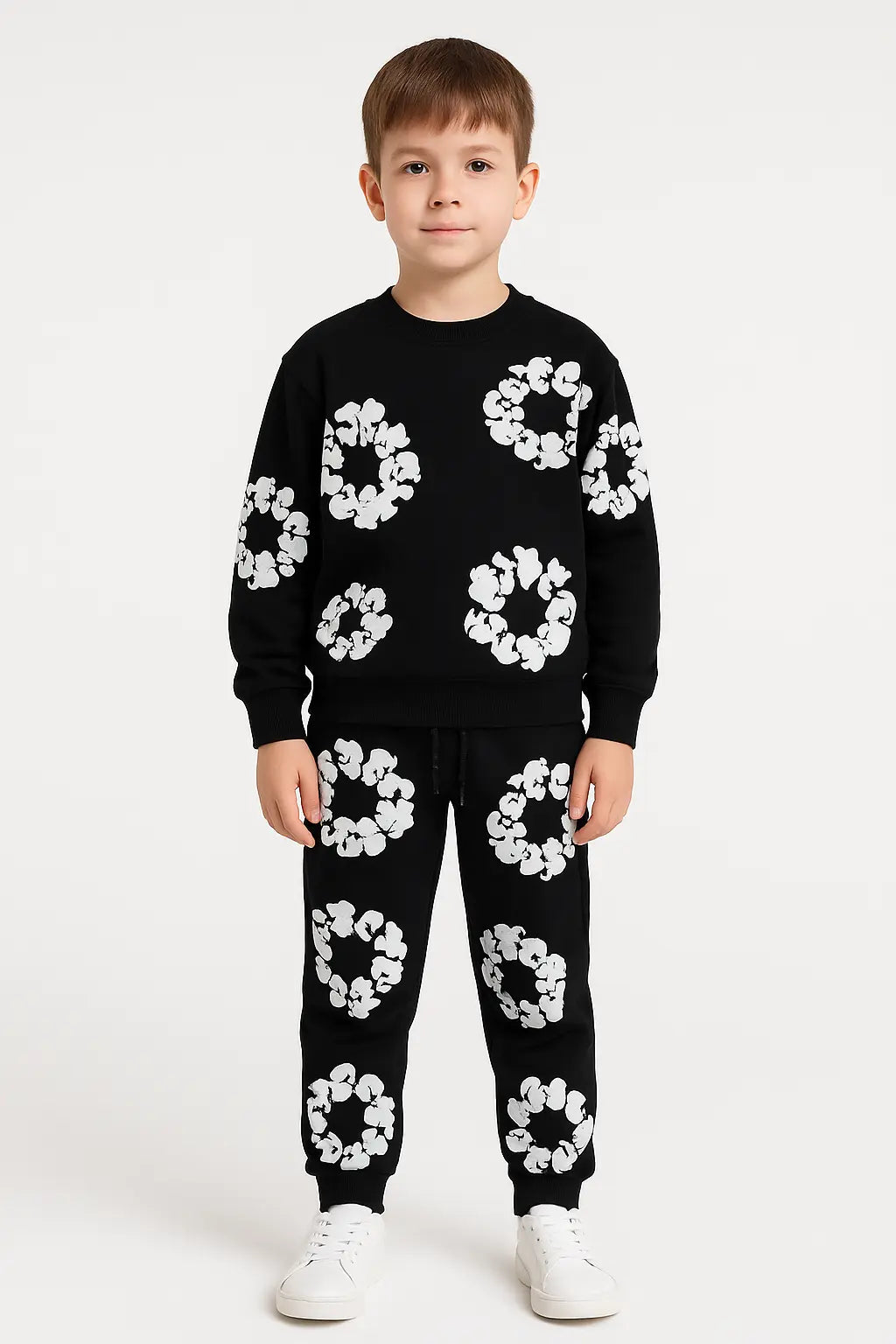 Ensemble Jogging et Sweat Noir à Motifs Blancs – Streetwear Enfant bonhomme