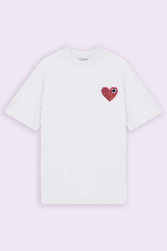 Tee shirt beige blanc avec motif Coeur rose Homme