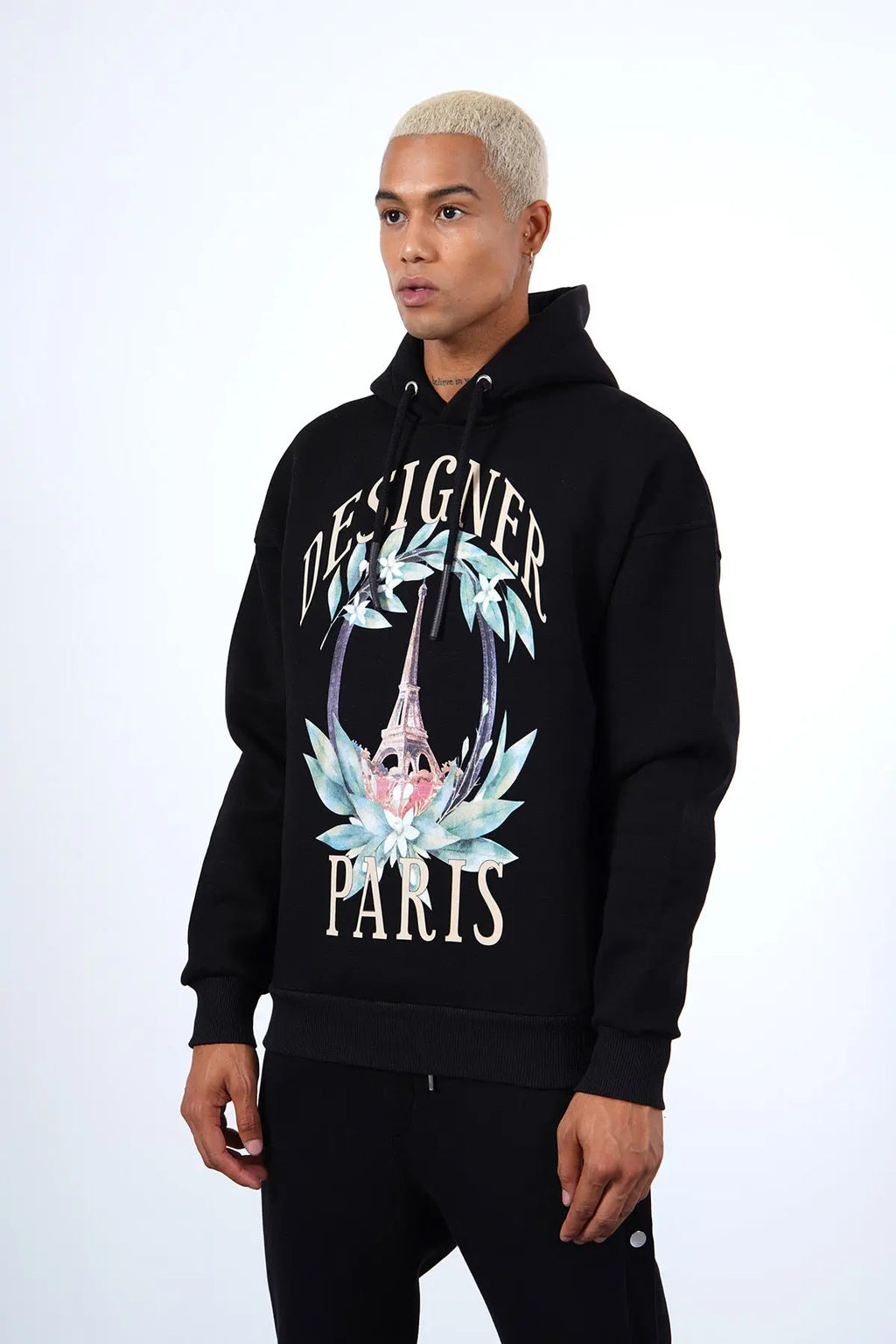 Sweat Capuche Noir Paris Designer bonhomme