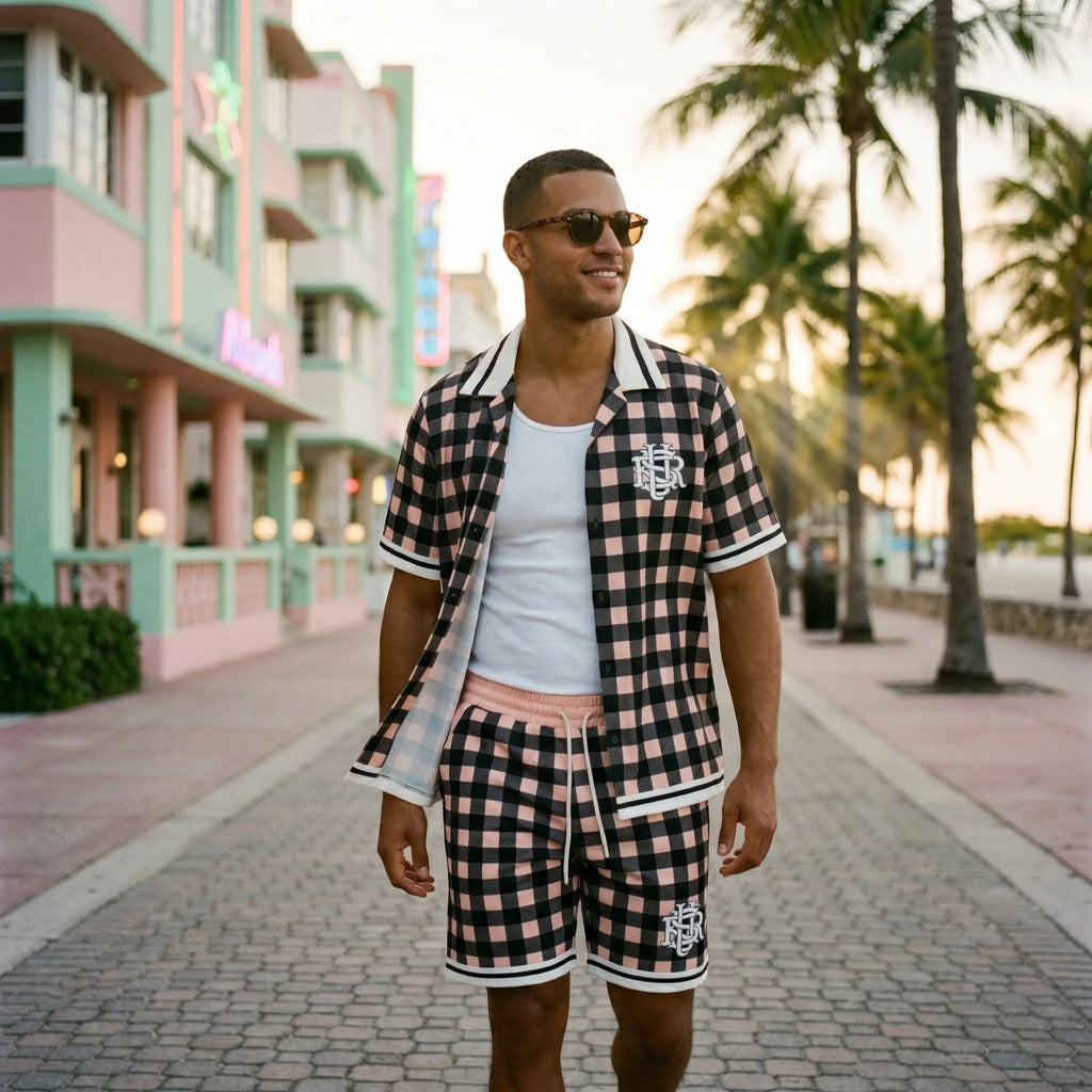 Ensemble Homme chemise short à carreaux Style summer street bonhomme