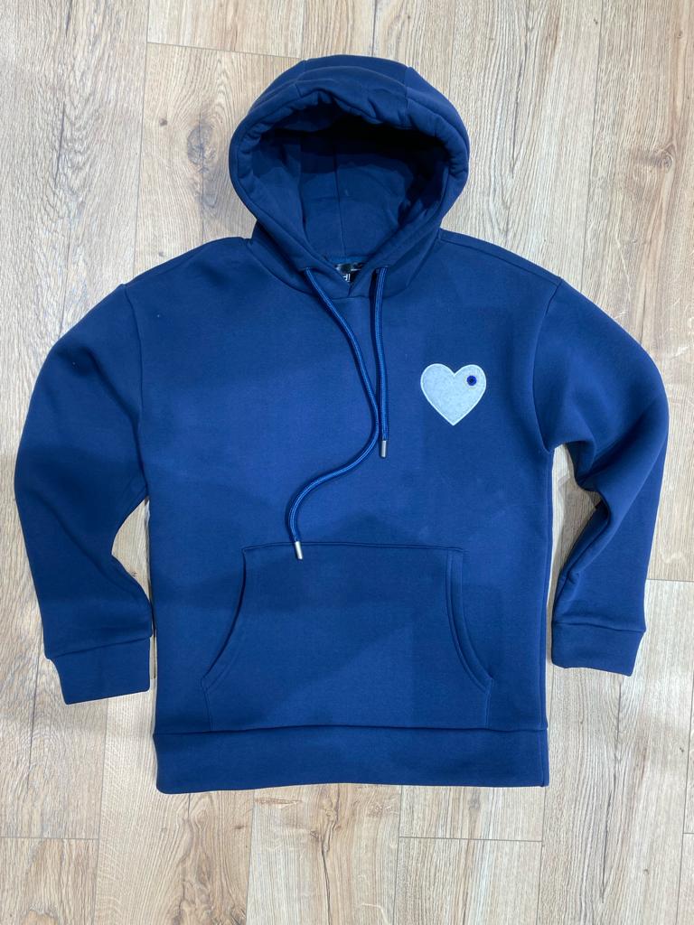 Sweat à Capuche marine avec motif Coeur blanc Homme