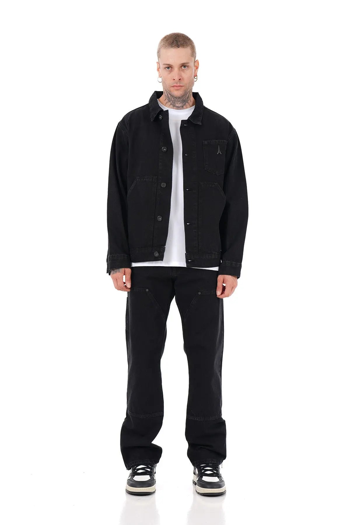 Ensemble Carpenter Noir – Veste à Gros Zip Jean Flare 100% Coton bonhomme