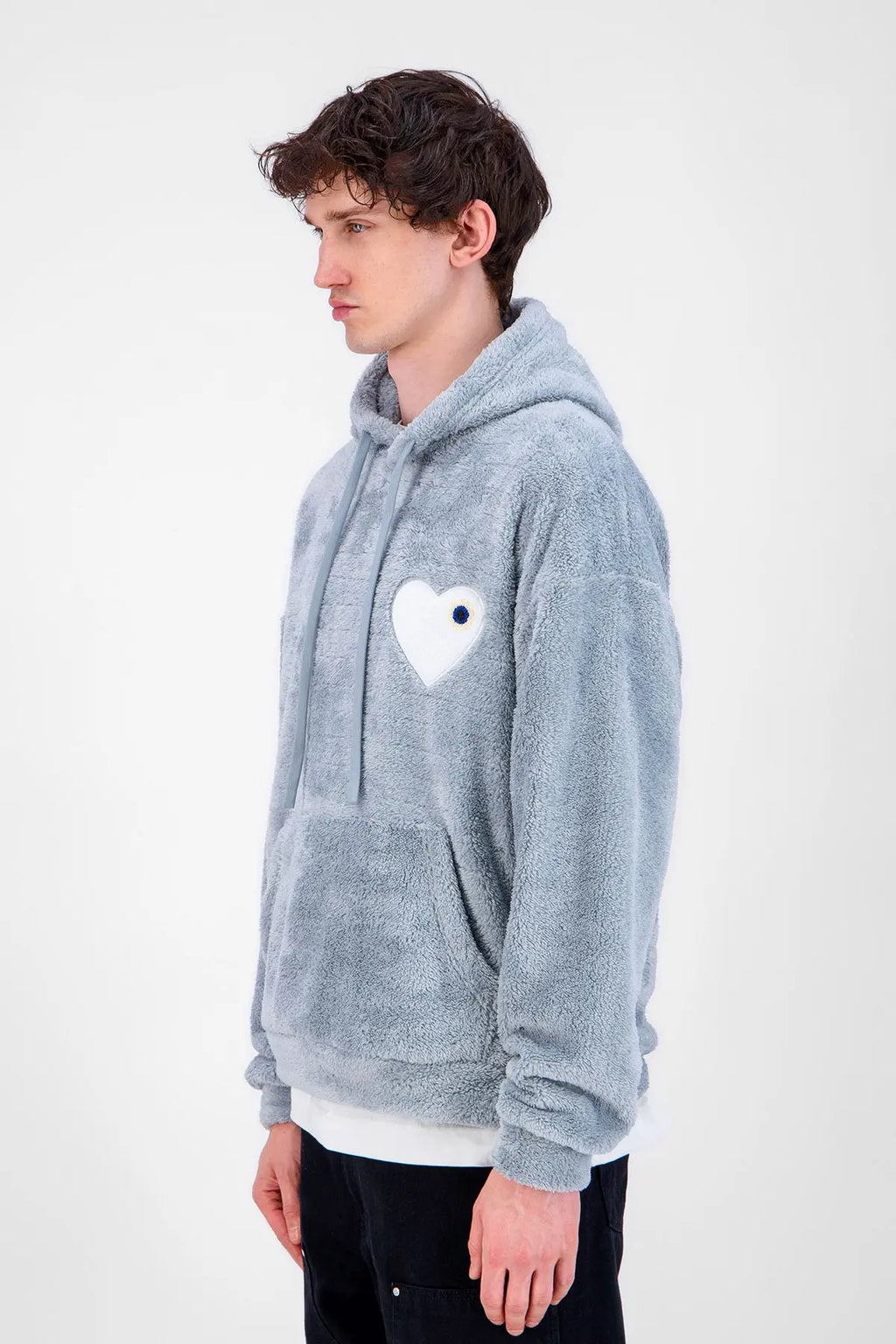 Sweat Moumoute à Capuche Gris Avec Cœur Blanc - bonhomme