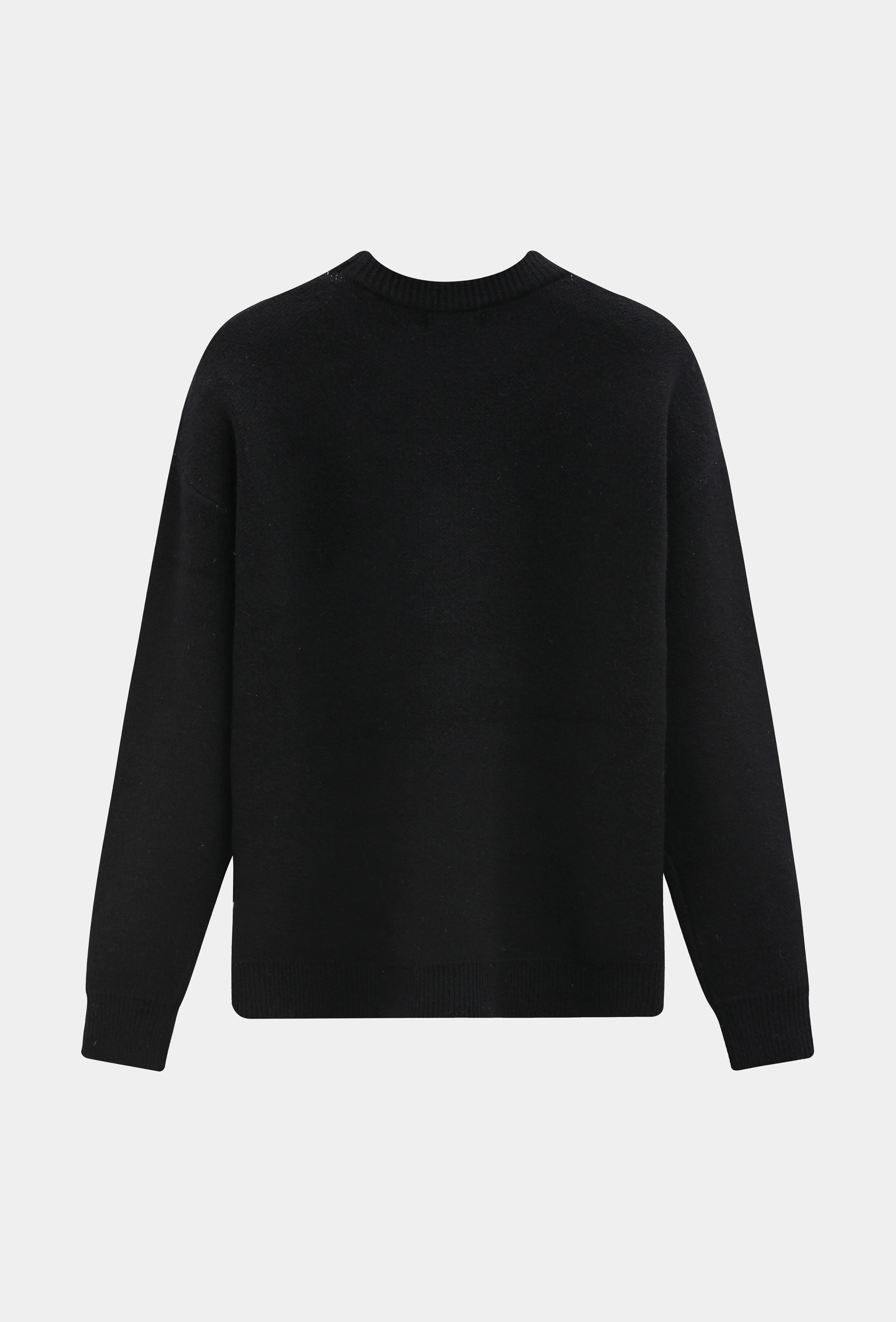 Pull noir homme à motifs fleurs blanches bonhomme