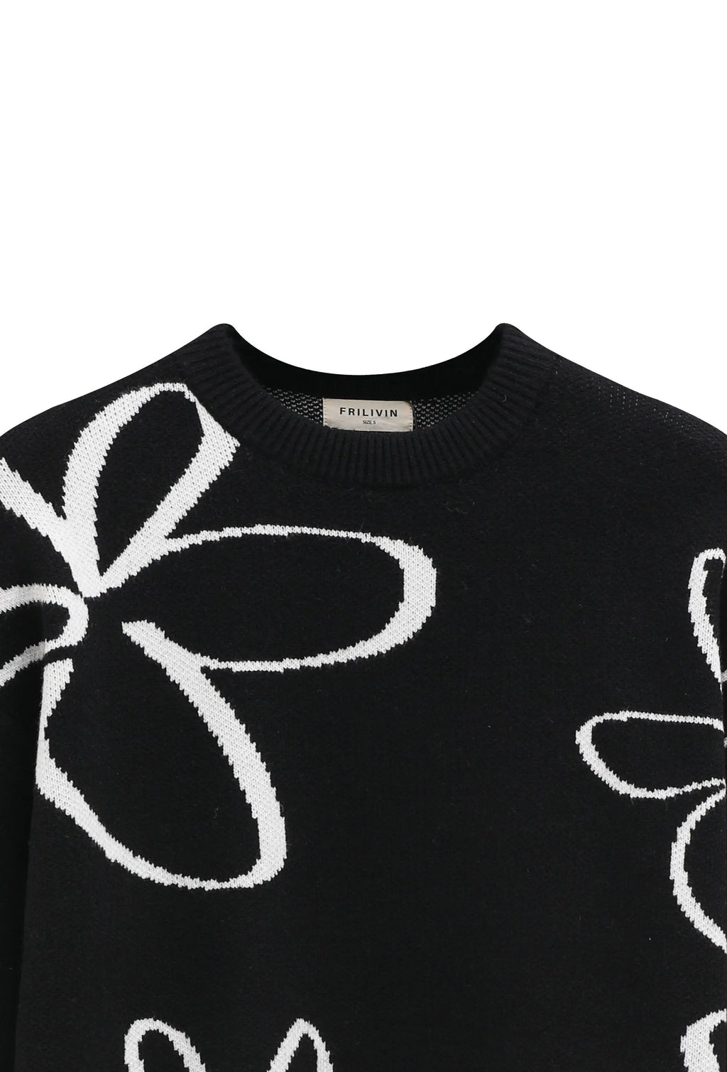 Pull noir homme à motifs fleurs blanches bonhomme