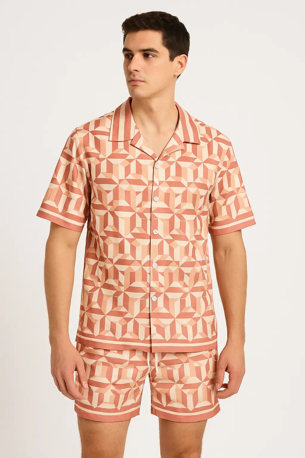 Ensemble Chemise et Short Geometrique Rose bonhomme