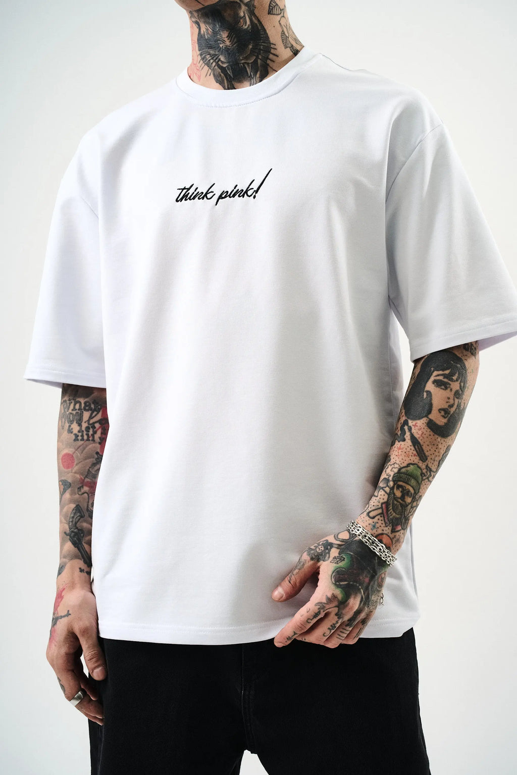 Tee Shirt Leo Think Pink Blanc bonhomme