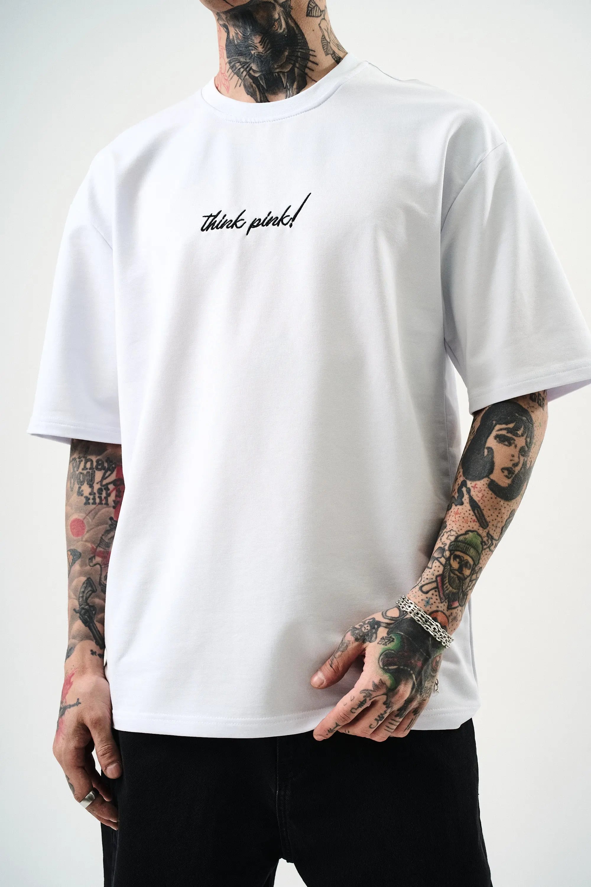 Tee Shirt Leo Think Pink Blanc bonhomme