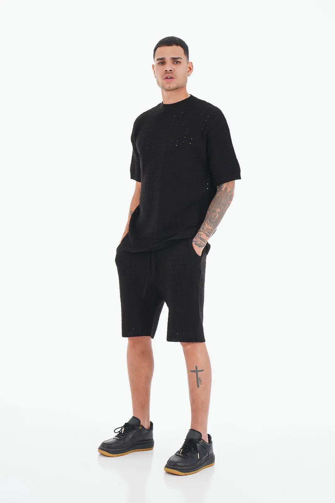 Ensemble Noir maille bonhomme