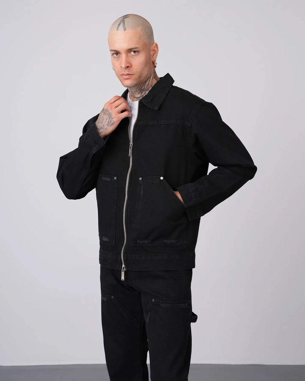 Ensemble Workwear Noir – Veste Denim & Jean Flare Carpenter bonhomme