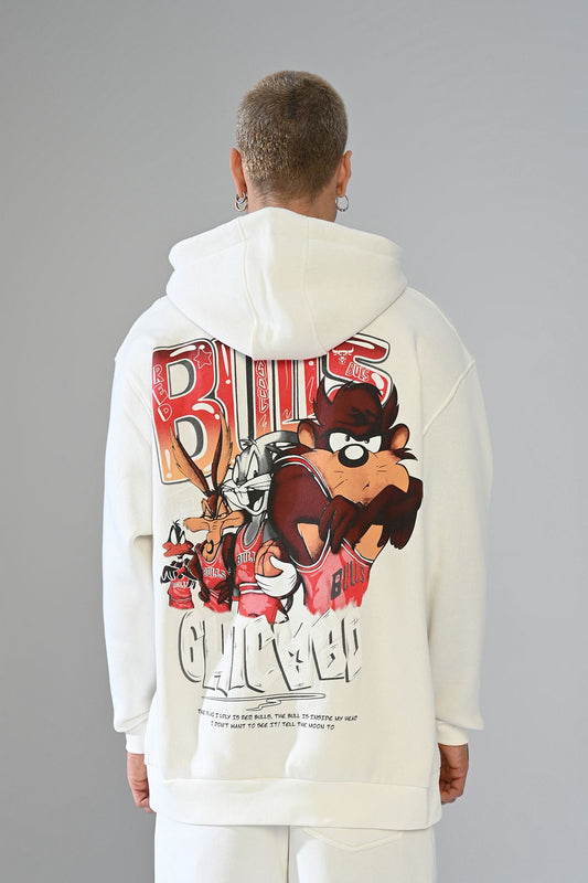 Sweat Capuche Chicago Bulls Blanc Cartoon