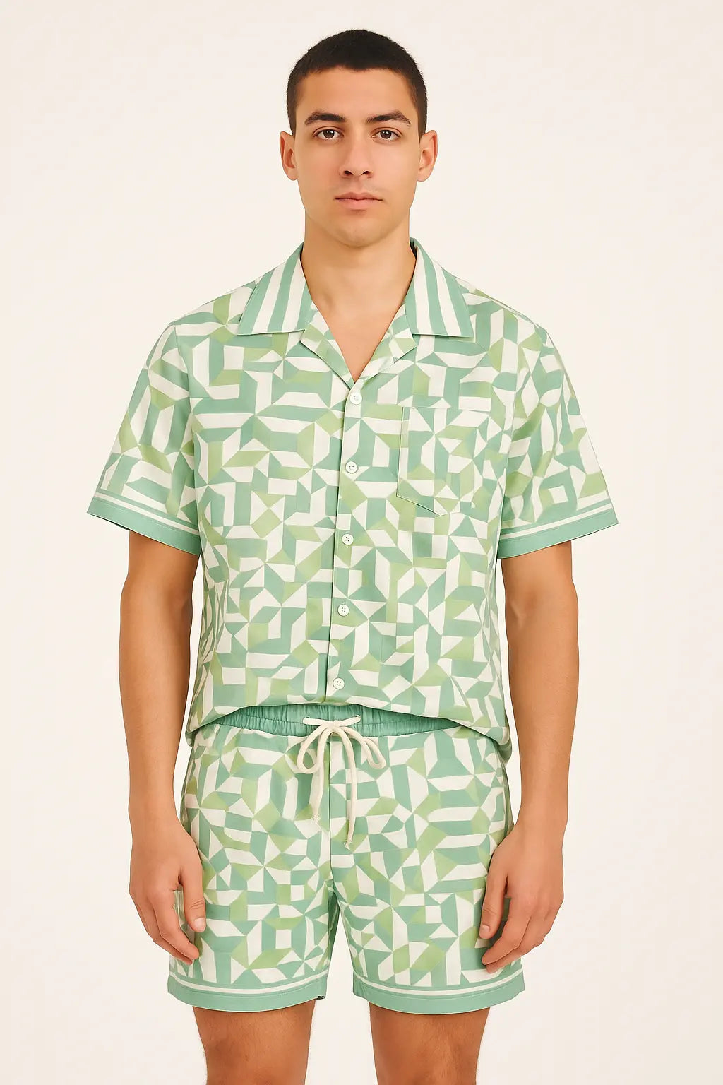 Ensemble Chemise et Short Geometrique Vert bonhomme