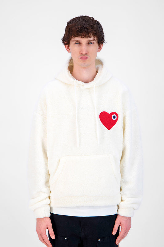 Sweat Moumoute à Capuche Blanc Avec Cœur Rouge
