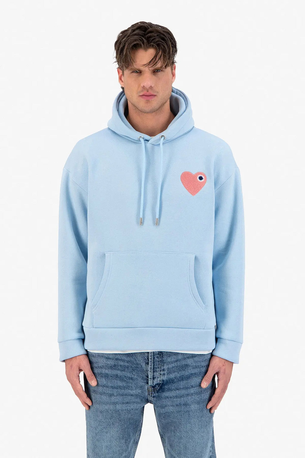 Sweat Capuche Bleu Ciel avec Coeur Rouge bonhomme