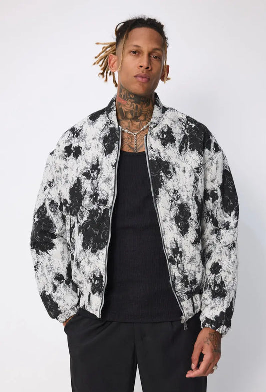 Vestes bomber Homme Blanc Noir Floral bonhomme