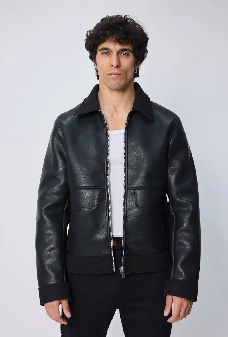 Blouson aviateur noir col classique homme bonhomme