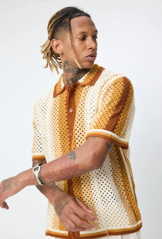 Chemise crochet Beige Camel bonhomme