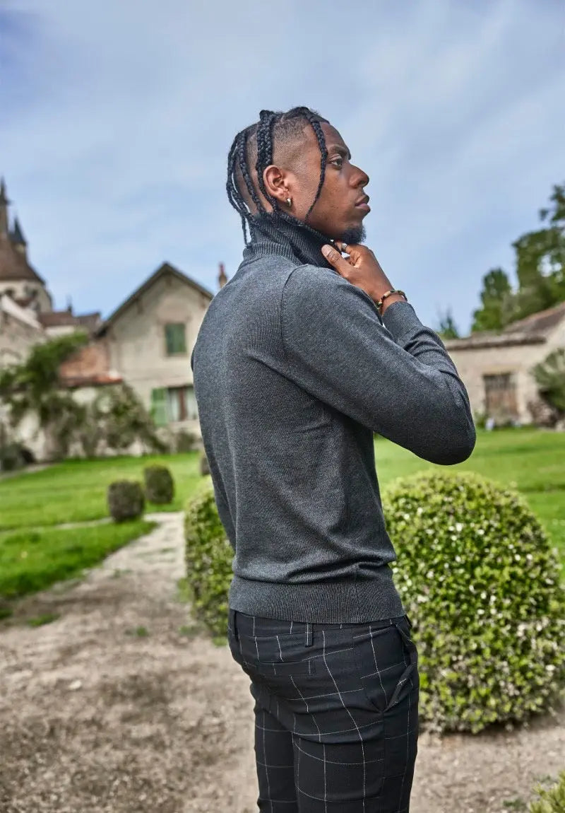 Pull col Roulé Homme Gris Foncé bonhomme
