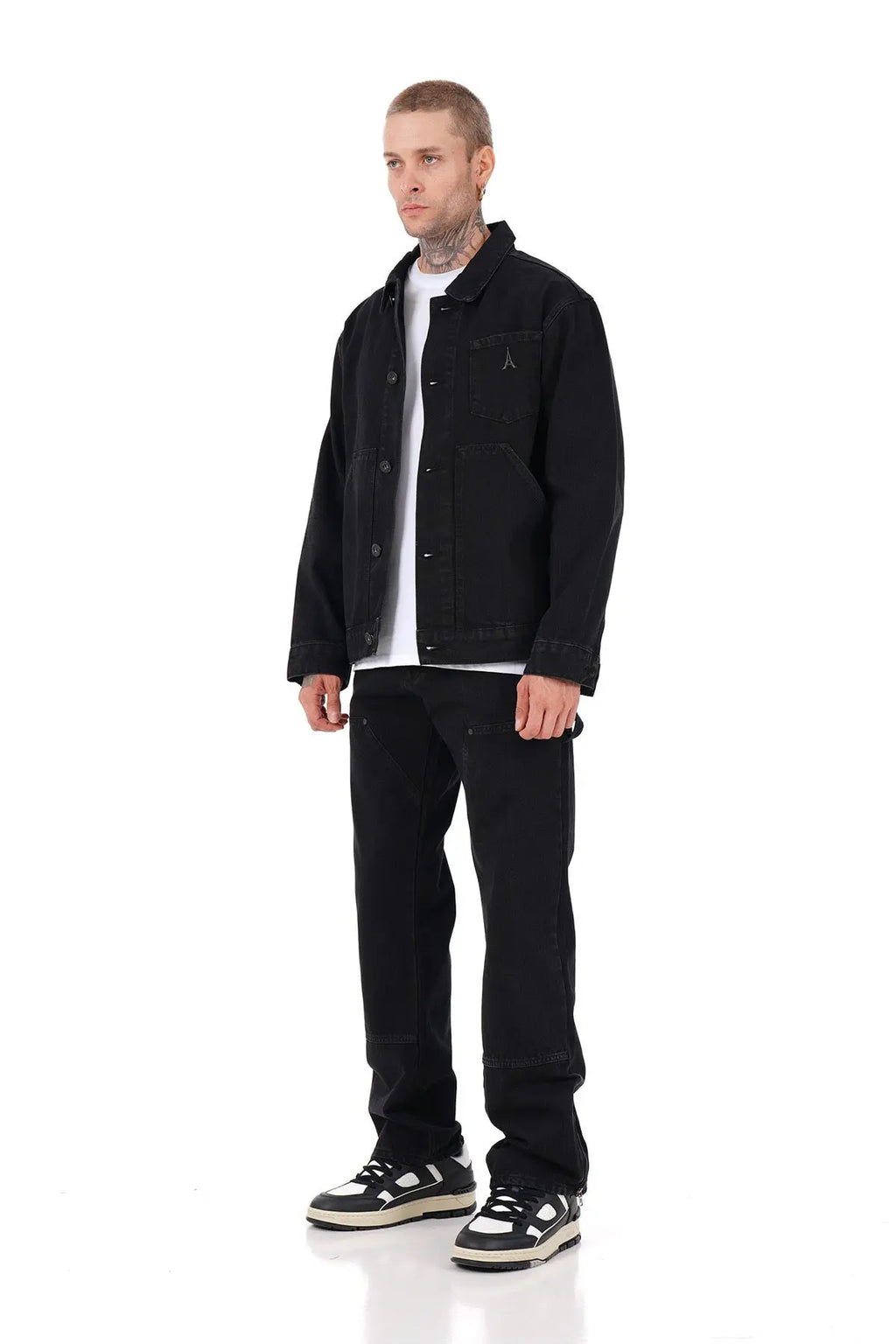 Ensemble Carpenter Noir – Veste à Gros Zip Jean Flare 100% Coton bonhomme