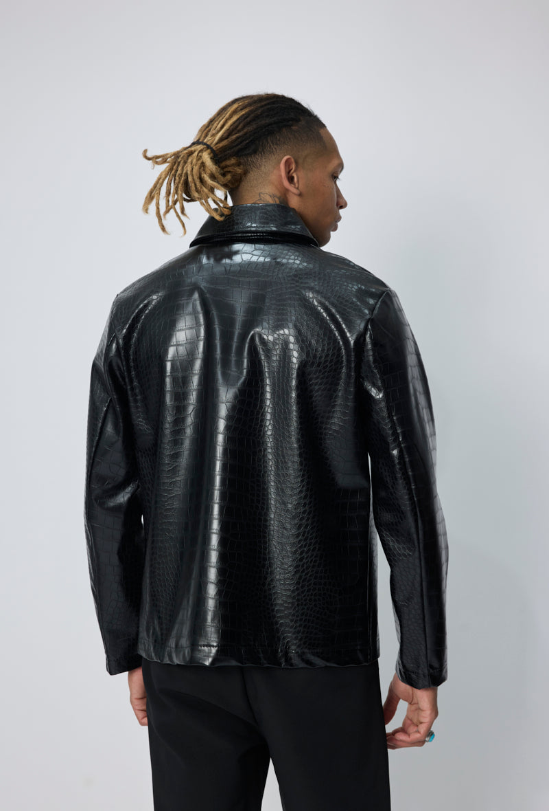 Veste zippée simili cuir effet croco – photo 2