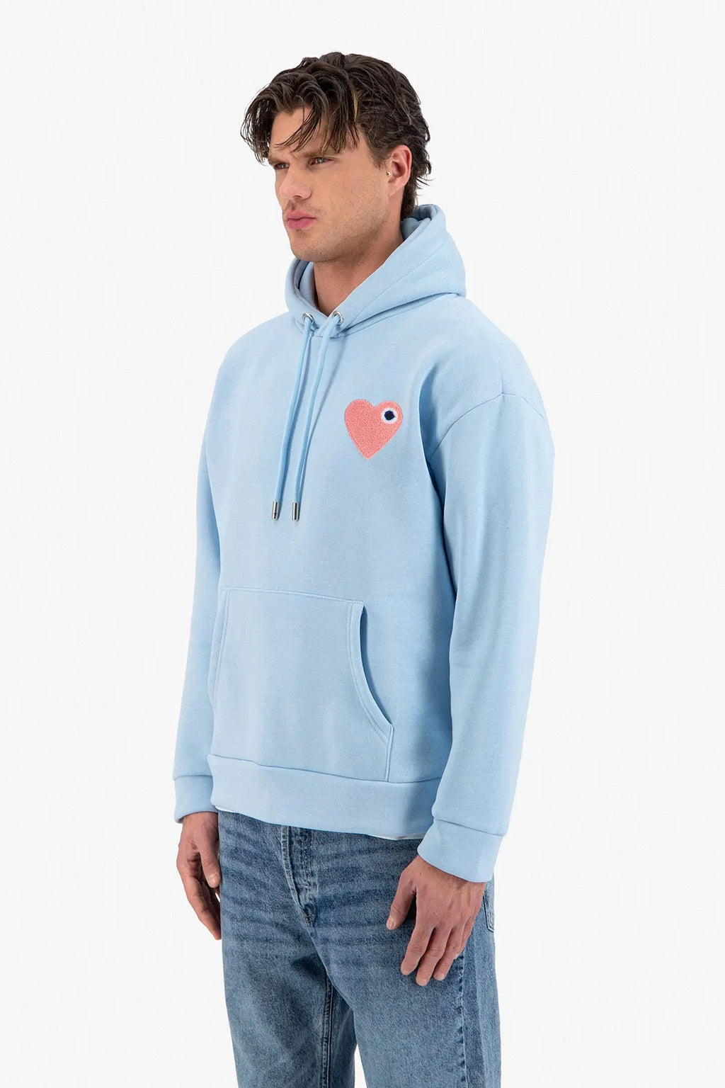 Sweat Capuche Bleu Ciel avec Coeur Rouge bonhomme