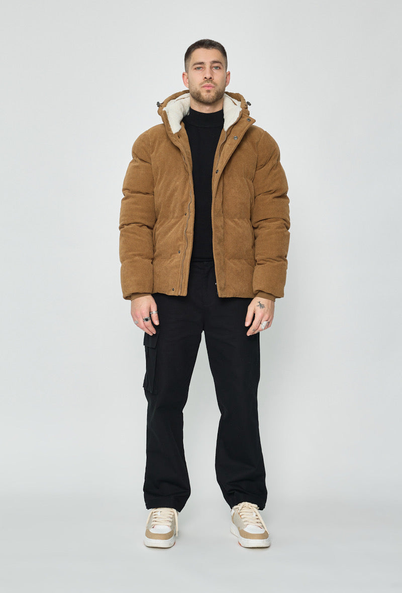 Manteau Doudoune Homme Velour Camel à Capuche