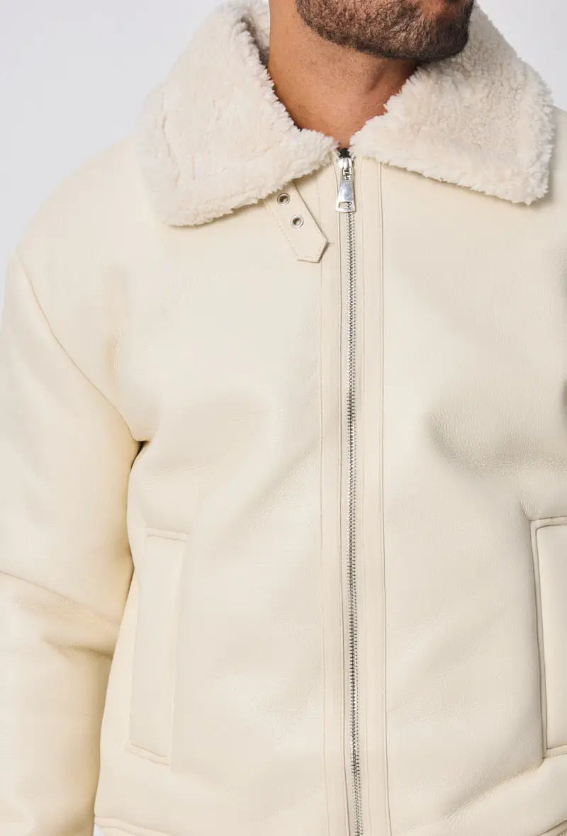 Blouson Homme Sherpa Beige – Style Aviateur Moderne bonhomme