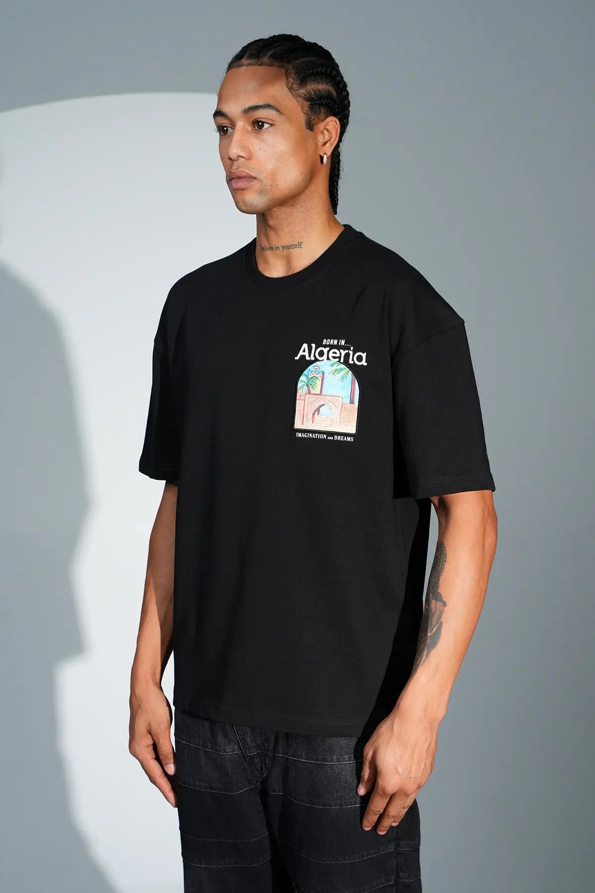 Tee Shirt Born In Algeria Noir - bonhomme