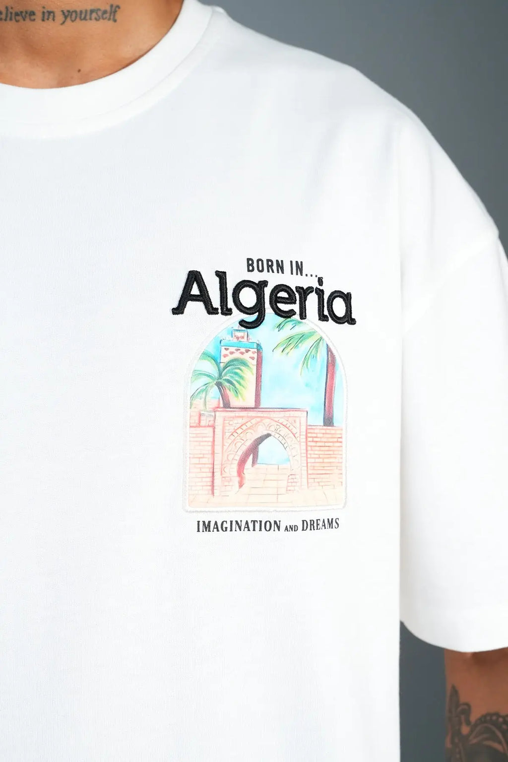 Tee Shirt Born In Algeria Blanc - bonhomme