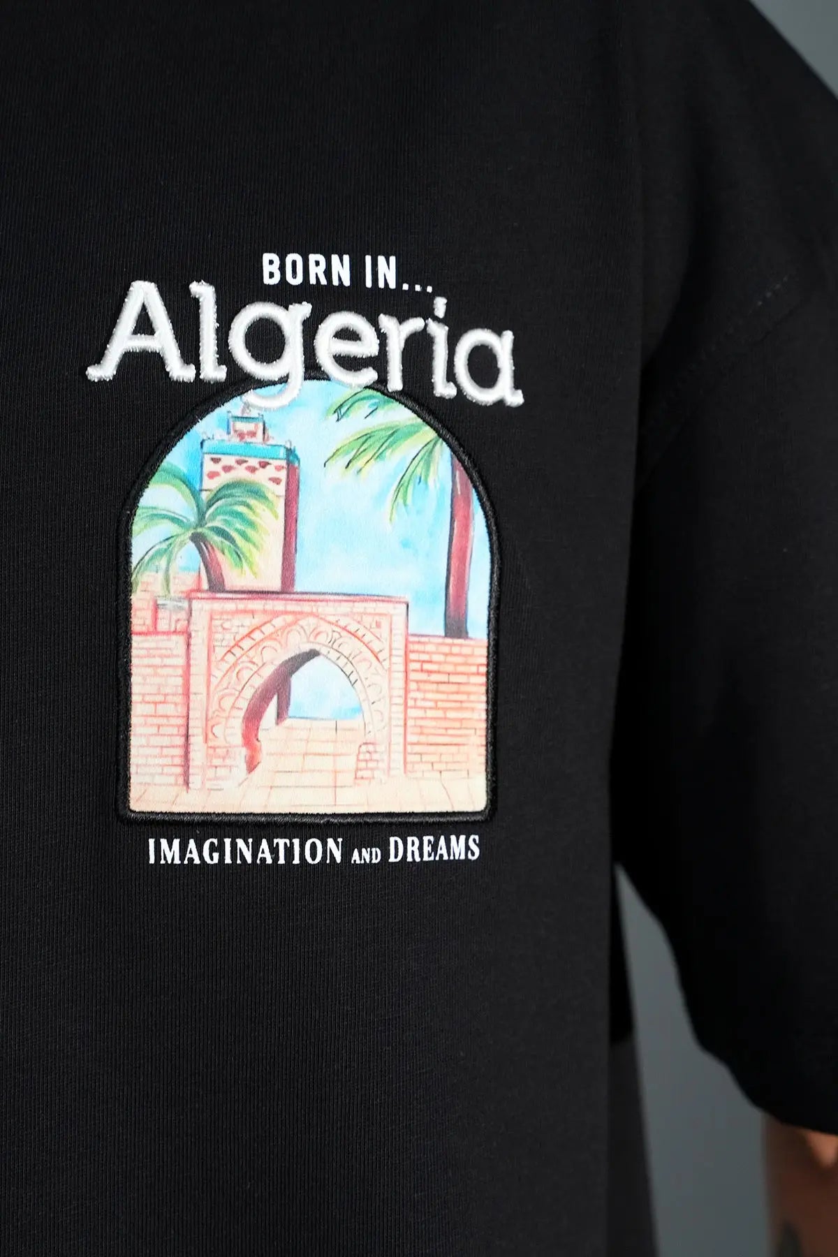 Tee Shirt Born In Algeria Noir - bonhomme