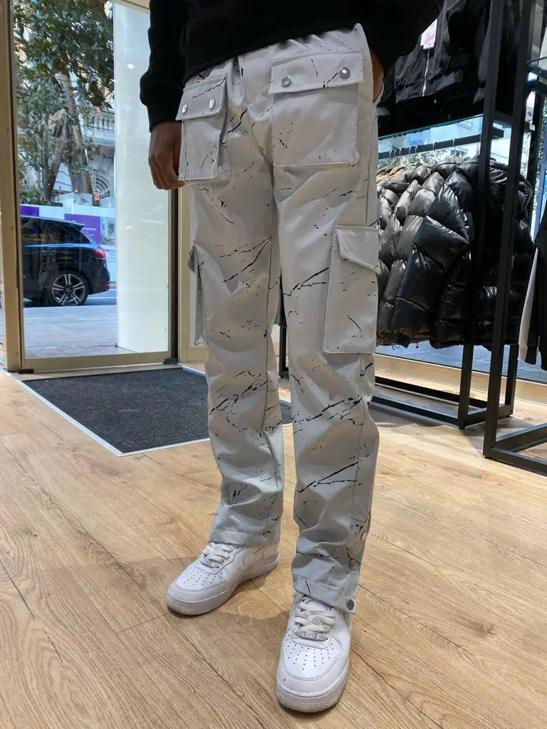 Pantalon Cargo Marbré gris Homme avec 3 Bouttons bonhomme