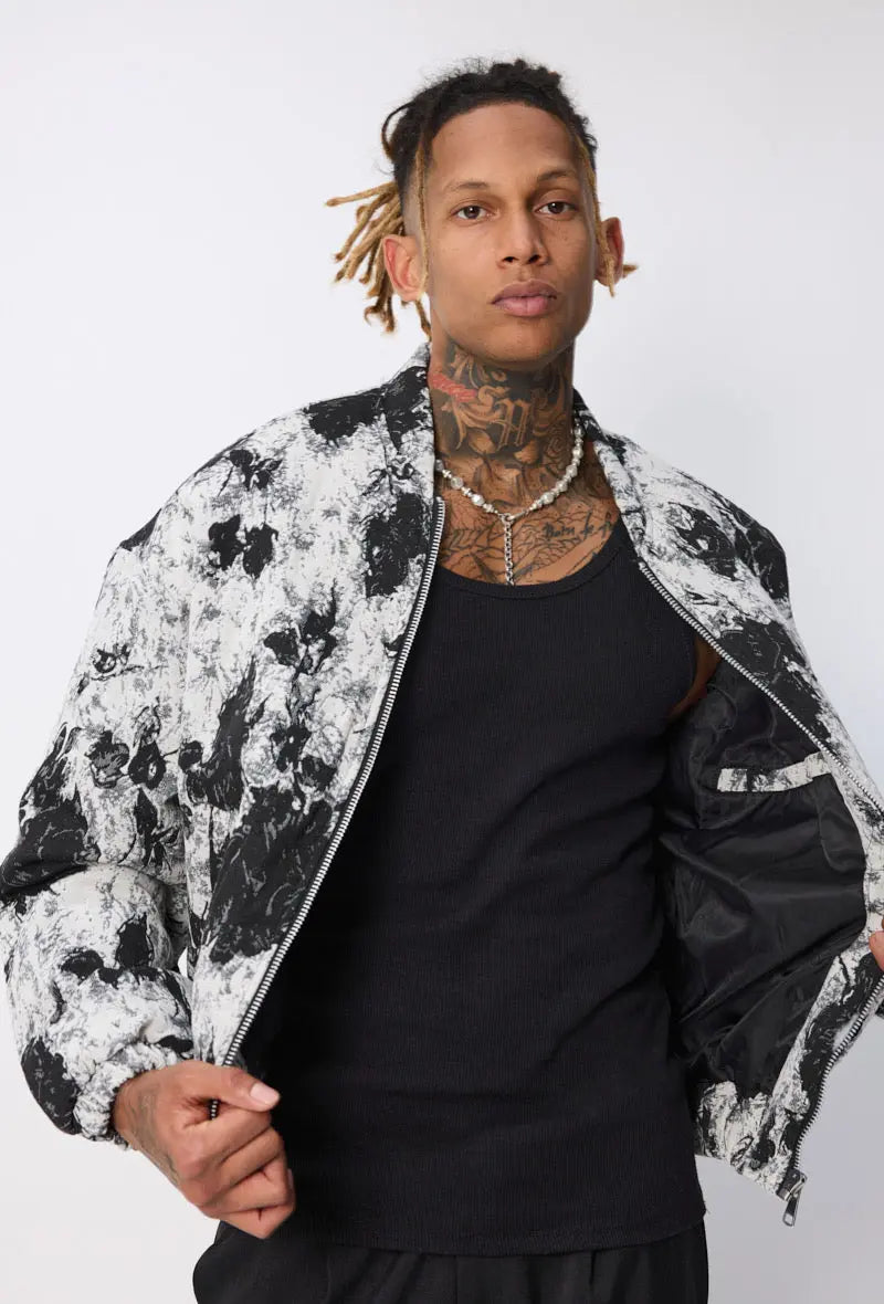 Vestes bomber Homme Blanc Noir Floral bonhomme